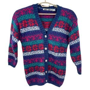 Knit Knit Vintage 80s Long Cardigan Sweater Mohair Stripe Oversized Size Small